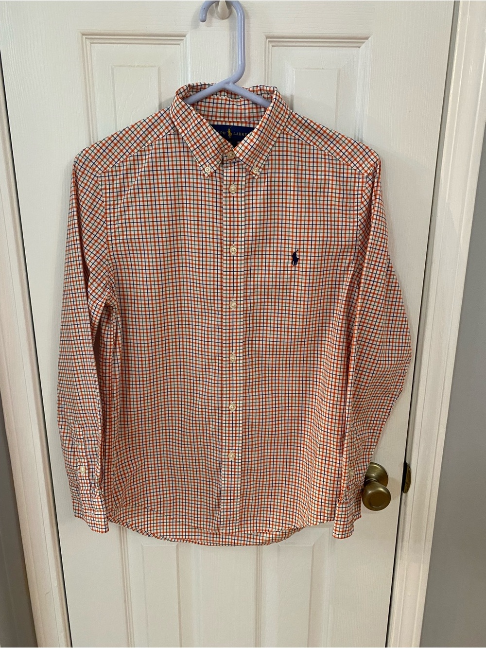 Ralph Lauren Button Down Shirt Size 16 Orange Blue Green Plaid Cotton Classic